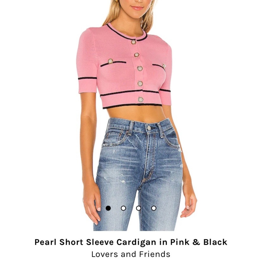 Pearl short sleeve cardigan in pink and black